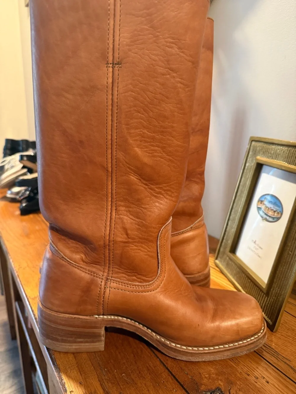Frye Tan Leather Mid-Calf Boots - Picture 5 of 8
